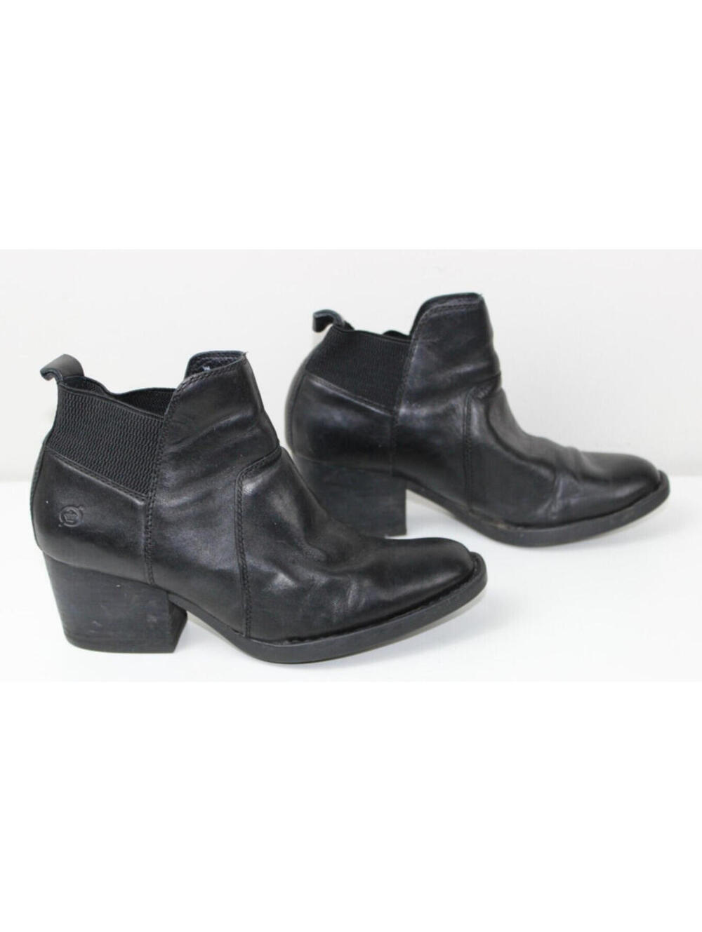 Born BOC Black Leather Ankle Booties Slip On Block Heel Modern Western Size 9 M